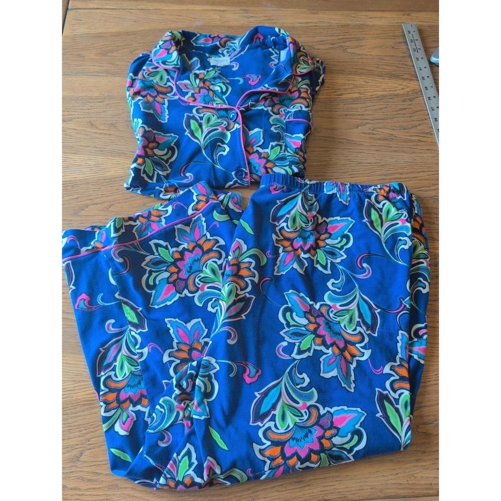 Bed Head Trina Turk PJ Set Blue Floral Womens 2X Short Sleeve Top 3X Crop Pants - Picture 9 of 9